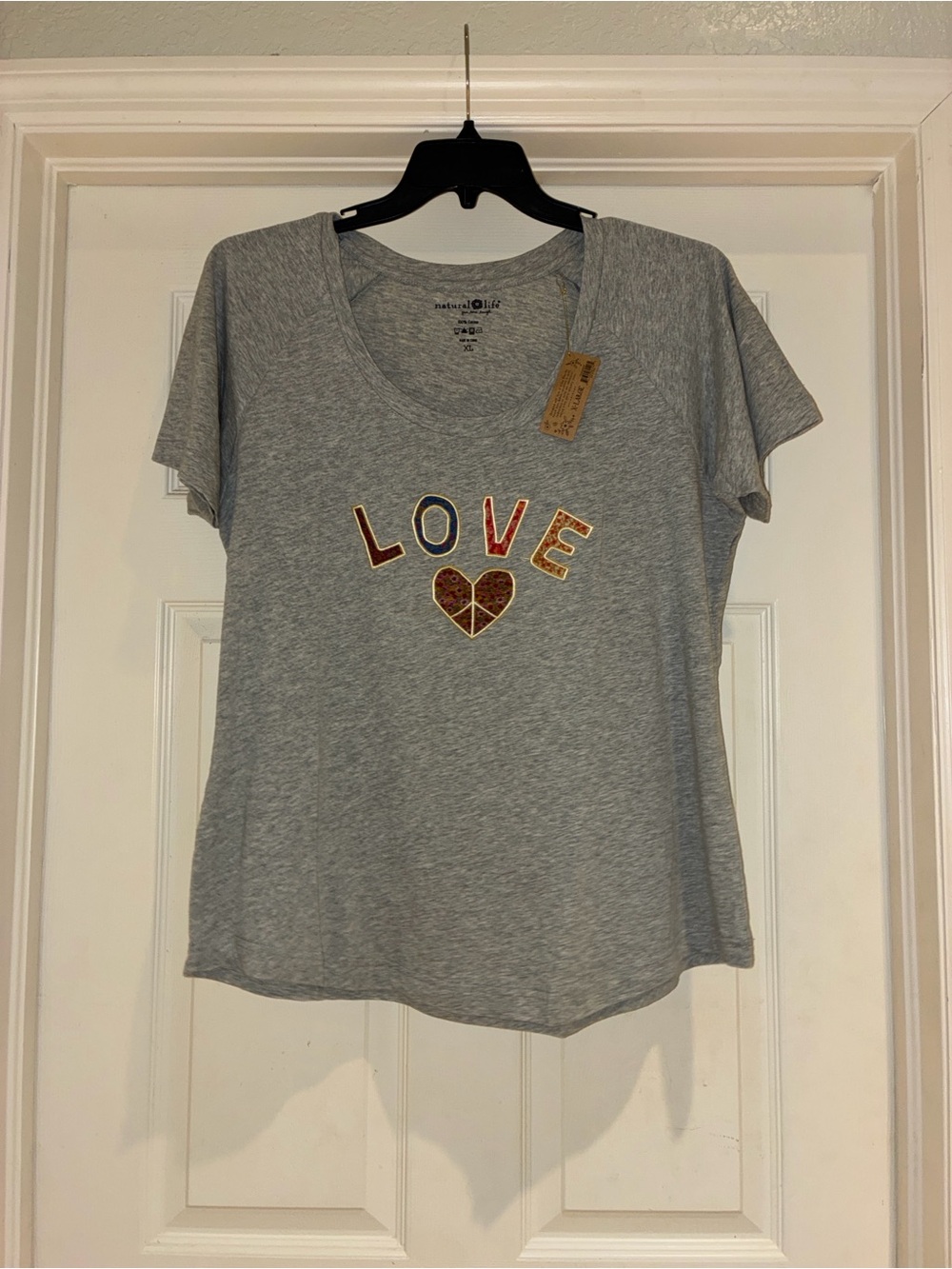 NATURAL LIFE Grey Short Sleeve Tee with Colorful LOVE appliqué
